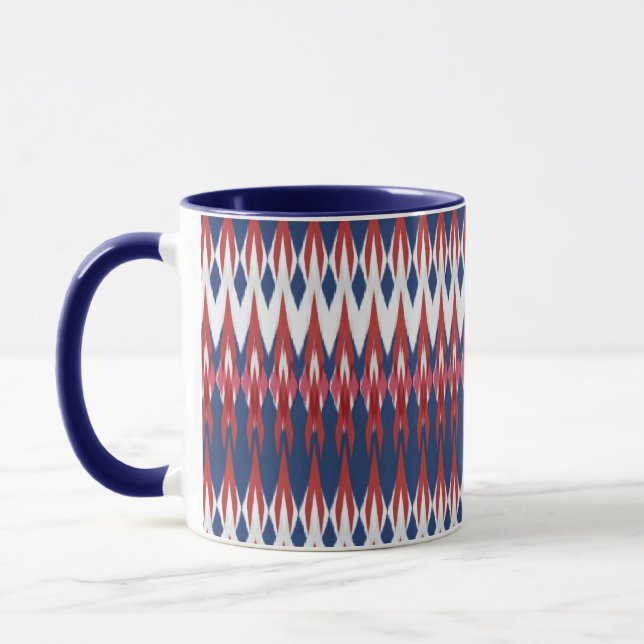 Taza Patrón de arglas técnica de ikat rojo azul blanco (Izquierda)