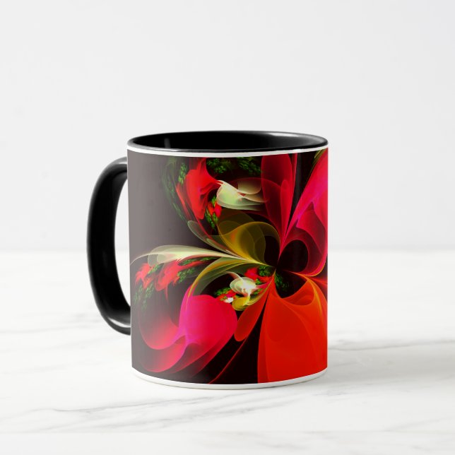 Taza Patrón de arte abstracto rojo verde floral moderno (Anverso izquierdo)