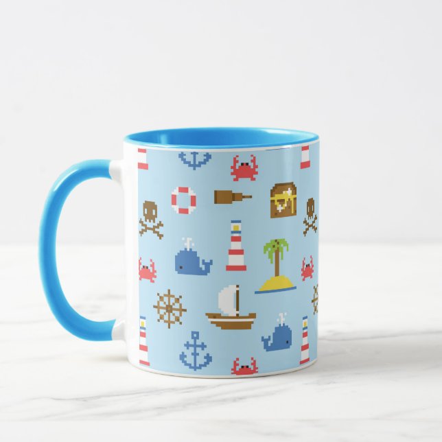 Taza Patrón de arte del mar de píxeles (Izquierda)