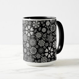 Taza Patrón De Arte Floral Retro De Color Negro Y Gris 