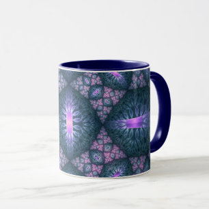 Taza Patrón de arte fractal 3D turquesa púrpura rosa