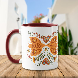 Taza Patrón de aves nórdicas en el marrón y el oro