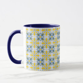 Taza Patrón de azulejos azules y amarillos en portugués