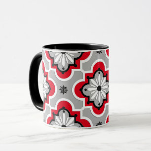 Taza Patrón de baldosas marroquí - Gris y rojo