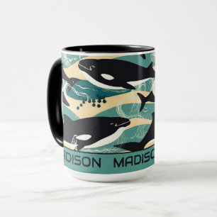 Taza Patrón de ballenas de nombre personalizado