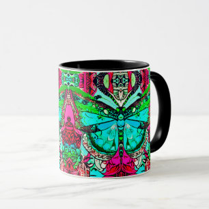 Taza Patrón de batik de mariposa y medallón en turquesa