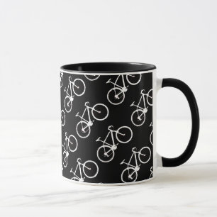 Taza patrón de bicicletas en blanco y negro