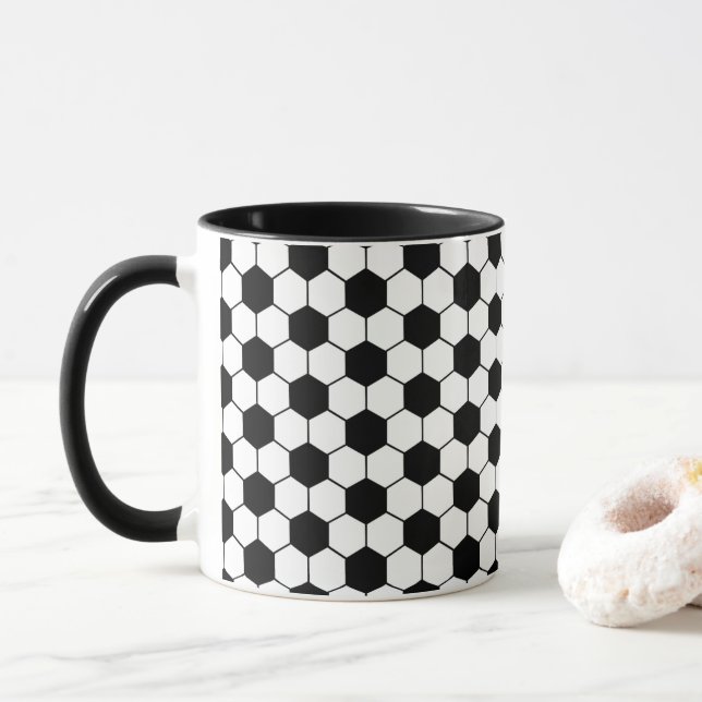Taza Patrón de bola de fútbol blanco y negro (Con donut)