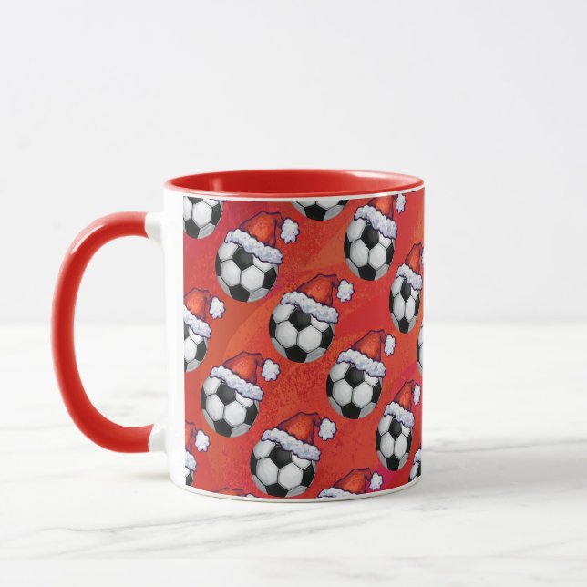 Taza Patrón de bola de fútbol de Santa Hat en rojo (Izquierda)