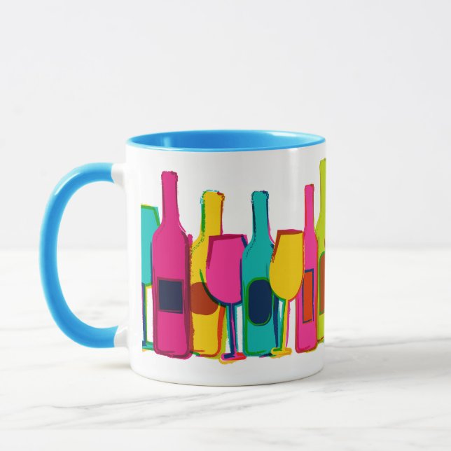 Taza Patrón de botellas de vino colorido y lindo (Izquierda)