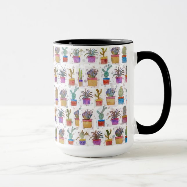 Taza Patrón de cactus de pintura de mano de acuarela (Derecha)
