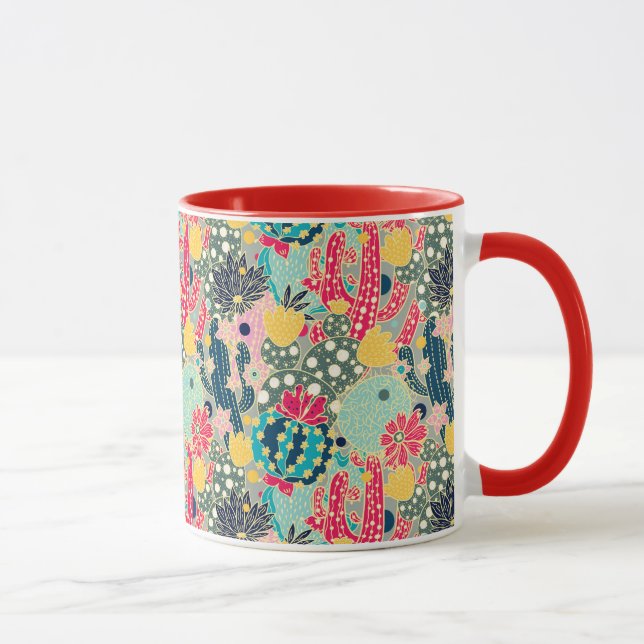 Taza Patrón de cactus de puntos de polka coloridos (Derecha)