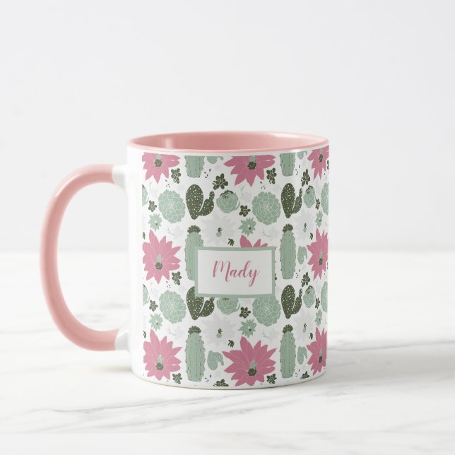 Taza Patrón de Cactus Succuls Cute con Nombre (Izquierda)