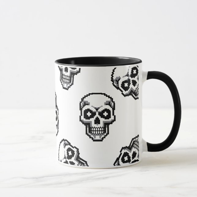 Taza Patrón de calavera pixelada blanca clásica simple (Derecha)