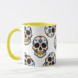 Taza Patrón de Calavera Pixelada del Día de los Muertos