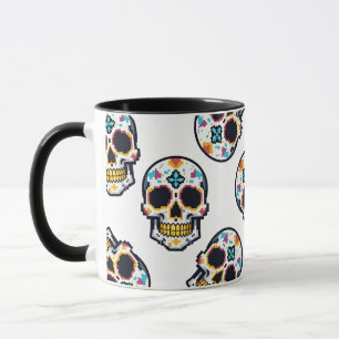 Taza Patrón de Calavera Pixelada del Día de los Muertos