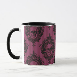 Taza Patrón de calaveras en rayas verticales rosadas de