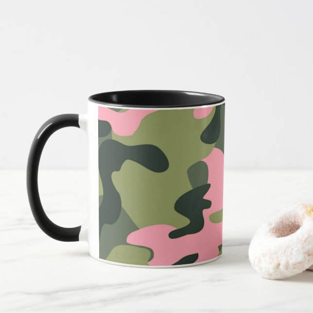 Taza Patrón de camuflaje de guijarros rosados y verdes (Con donut)