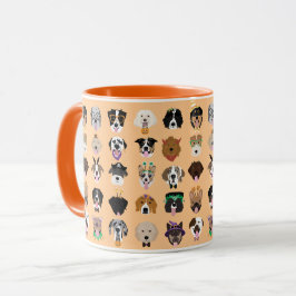 Taza Patrón de caras de perro de Halloween