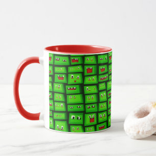 Taza Patrón de caras verdes pixeladas