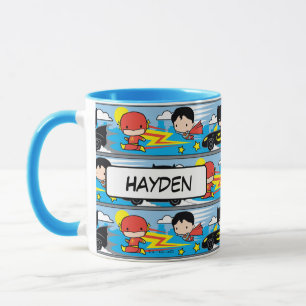 Taza Patrón de Carreras Chibi Flash, Superman y Batman