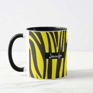 Taza Patrón de cebra en rayas amarillas y negras monogr