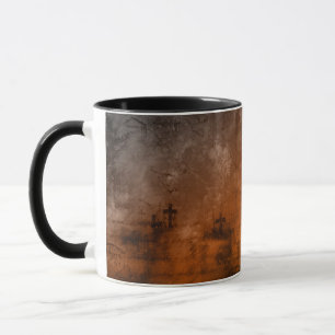 Taza Patrón de Cementerio Gris y Negro Marrón Halloween