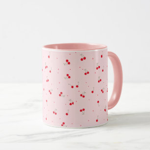 Taza Patrón de Cereza Adorable Estética Rosa Sin Cost