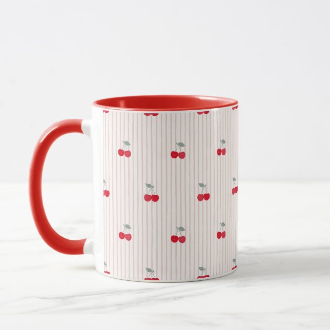 Taza Patrón de Cereza Roja Retro Glaseado Corazón (Izquierda)