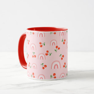 Taza Patrón de cerezas de arcoiris rosa