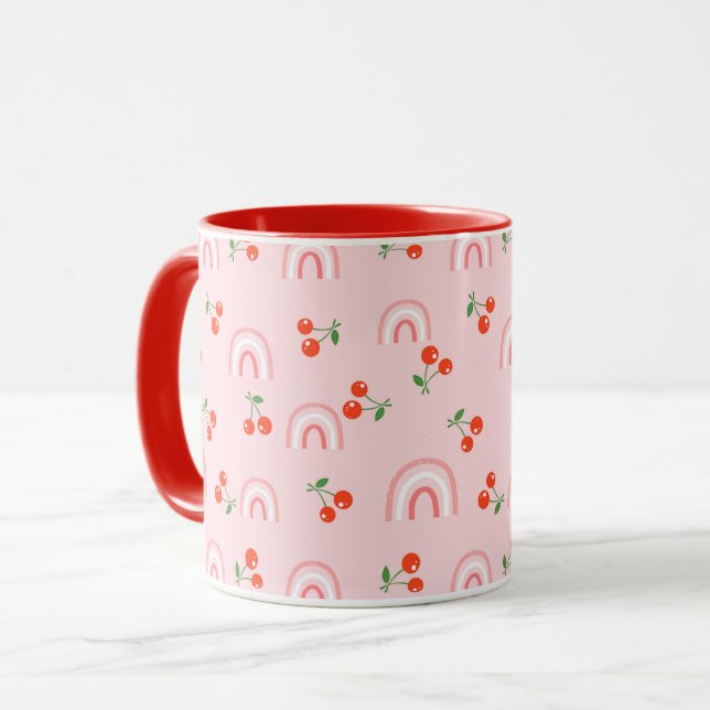 Taza Patrón de cerezas de arcoiris rosa (Anverso izquierdo)