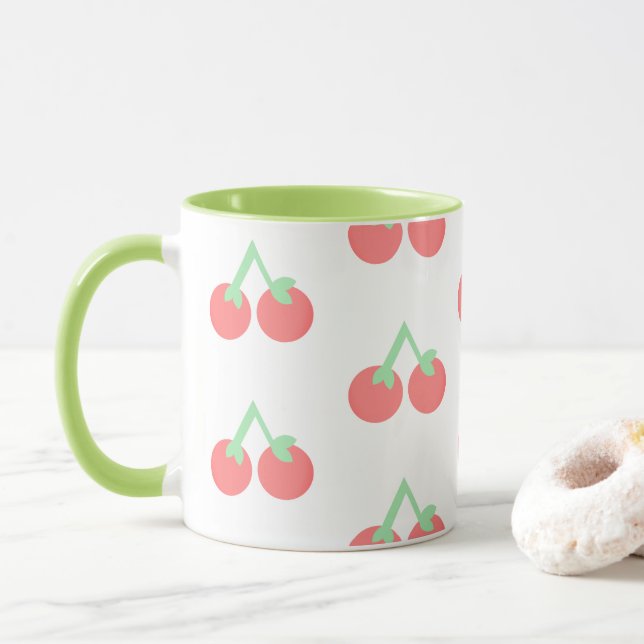 Taza Patrón de Cerezas Rosadas (Con donut)
