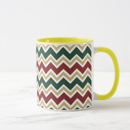 Taza Patrón de Chevron Beige Verde Blanco Rojo