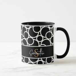 Taza Patrón de círculo blanco y negro con monograma
