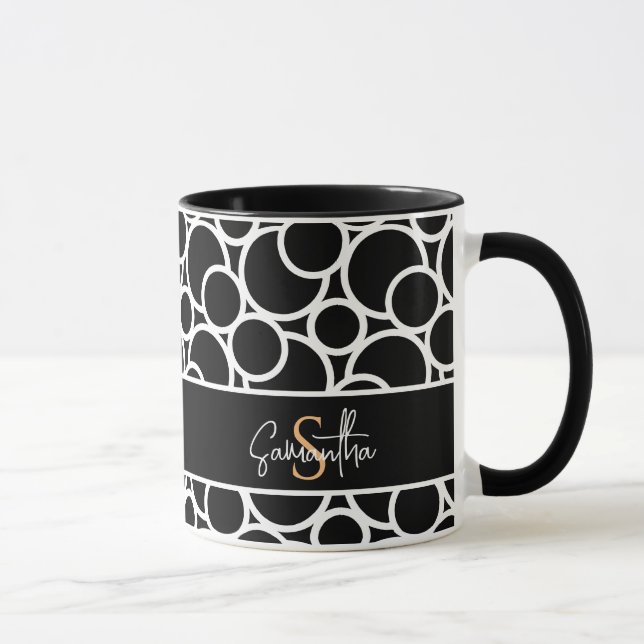 Taza Patrón de círculo blanco y negro con monograma (Derecha)