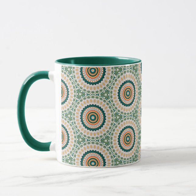 Taza Patrón de círculo boho chic verde naranja y azul (Izquierda)
