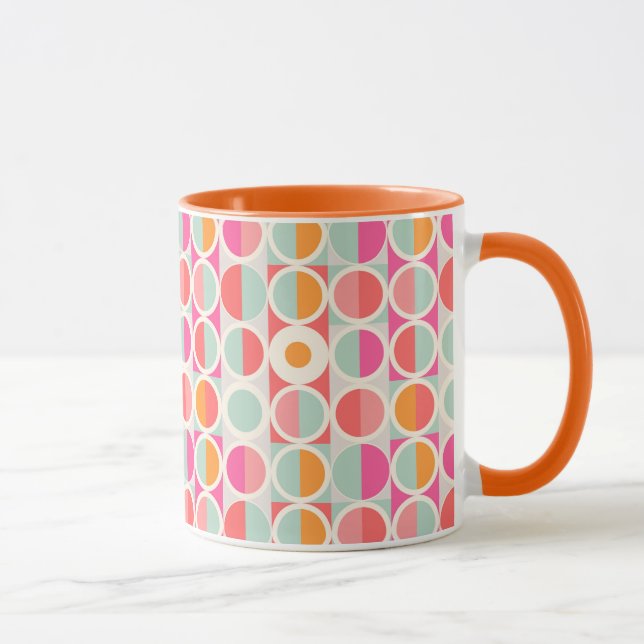 Taza Patrón de círculo retro rosado caliente (Derecha)