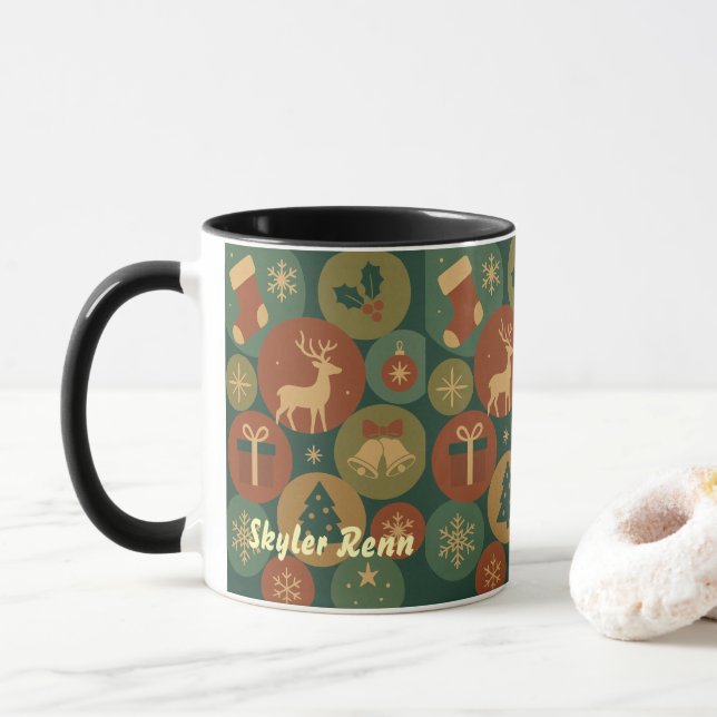 Taza Patrón de Círculos de Navidad (Con donut)