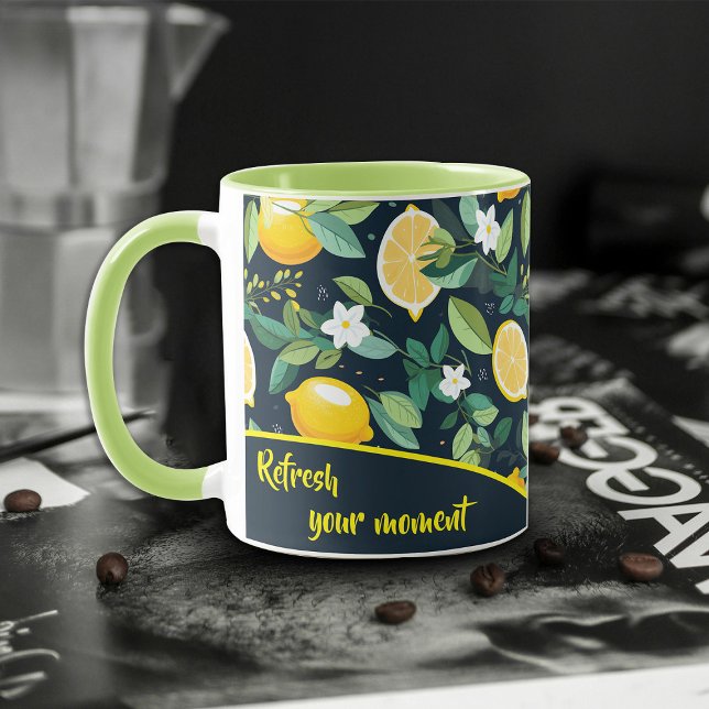 Taza Patrón de cítricos de limón Fruit deja café Mug (Subido por el creador)