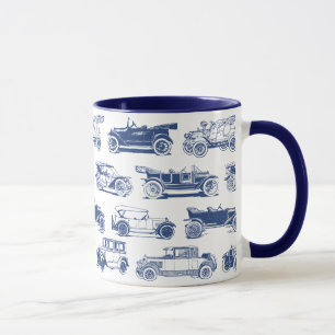 Taza Patrón de coche de época azul blanco
