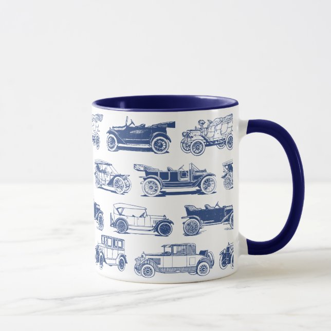 Taza Patrón de coche de época azul blanco (Derecha)