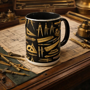 Taza Patrón de Collage de Herramientas de Dibujo de Lat