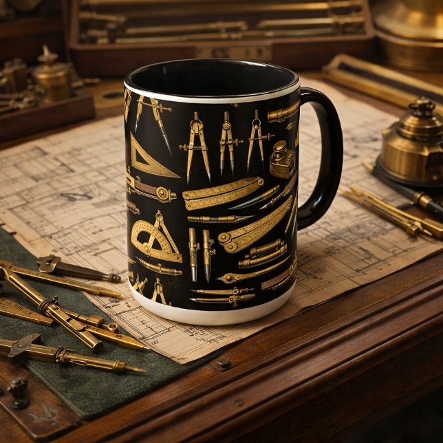 Taza Patrón de Collage de Herramientas de Dibujo de Lat (Subido por el creador)