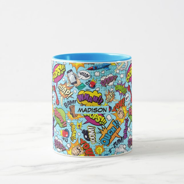Taza Patrón de comics de nombres personalizados (Centro)