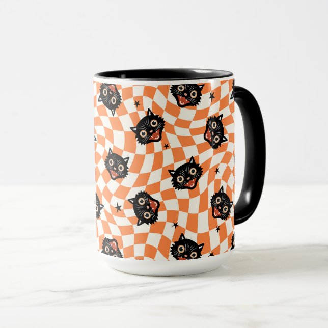 Taza Patrón de comprobación de Naranja de gato negro re (Anverso derecho)