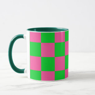 Taza Patrón de comprobación verde rosa