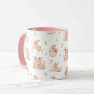 Taza Patrón de conejitos y flores lindas