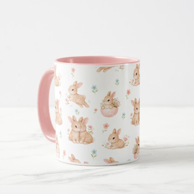Taza Patrón de conejitos y flores lindas (Anverso izquierdo)