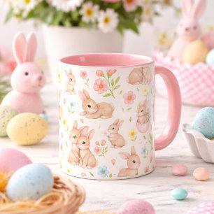 Taza Patrón de conejitos y flores lindas
