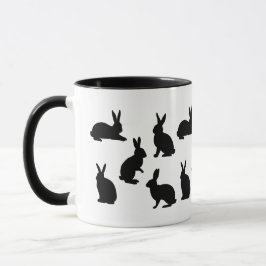 Taza Patrón de conejo simple en negro con monograma per